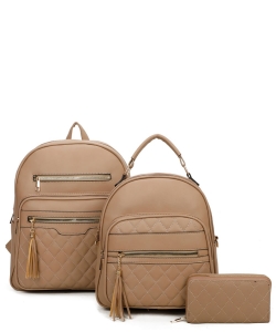 Quilted Backpack Set 3in1 Bag LF377T3 STONE